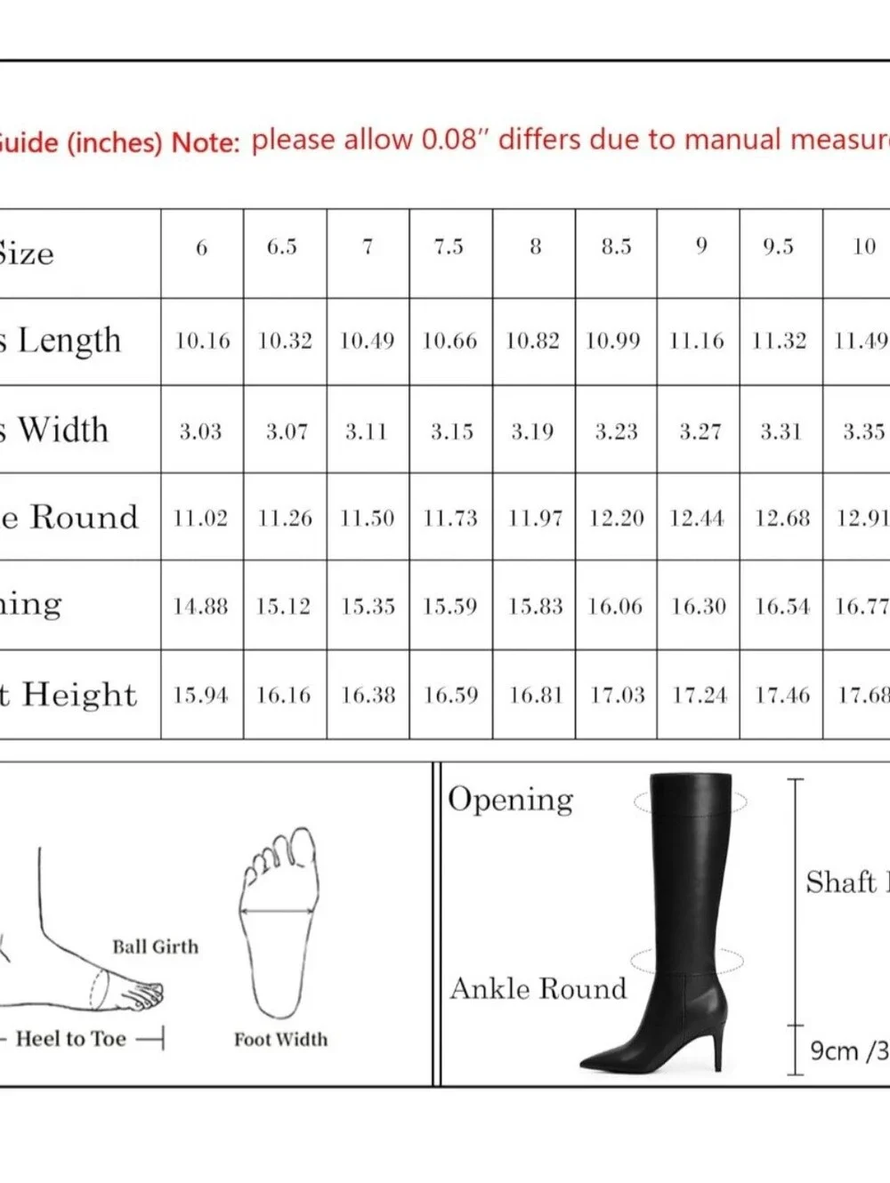 Knee High Boots Women Pointed Toe Tall Boots 3 In Stiletto High Heel Sz 6